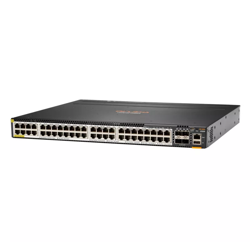 Hewlett Packard Enterprise HPE Aruba 6300M - Switch - L3 - gerido - 48 x 100/1000/2,5G/5G (PoE+) + 4 x 1 Gigabit / 10 Gigabit / 25 Gigabit / 50 Gigabit SFP56 (Uplink / Stacking)