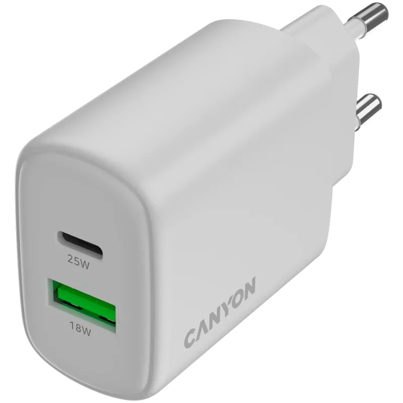 Carregador CANYON OnCharge 250 25W 1xPD 1xQC EU branco