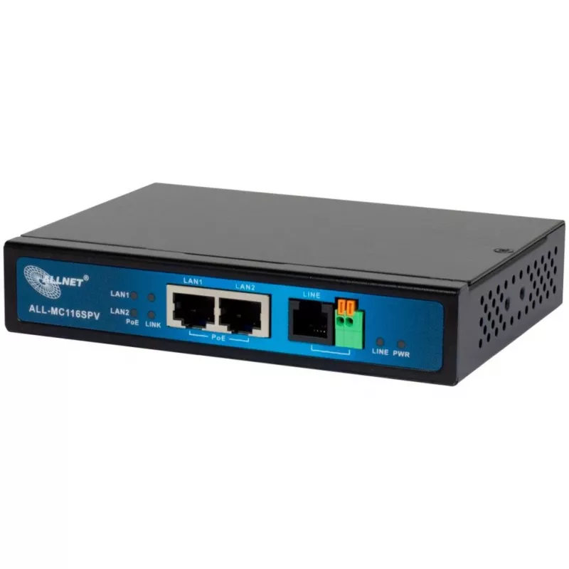 ALLNET ALL-MC116SPV-VDSL2 modem bridge VDSL2 com vectoring ponto a ponto, 2x portas PoE IEEE 802.3at, não gerido, preto