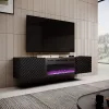 Móvel de TV Cama Meble ONDA com lareira elétrica 1805×400×580 mm, preto, superfície de aglomerado (de pé ou montado na parede)