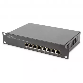Switch DIGITUS 10 polegadas Gigabit Ethernet 8 portas não gerido - 8x Gigabit RJ45, montável em rack
