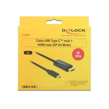 Adaptador de cabo de vídeo DeLOCK 85259 USB Type-C para HDMI 2 m preto