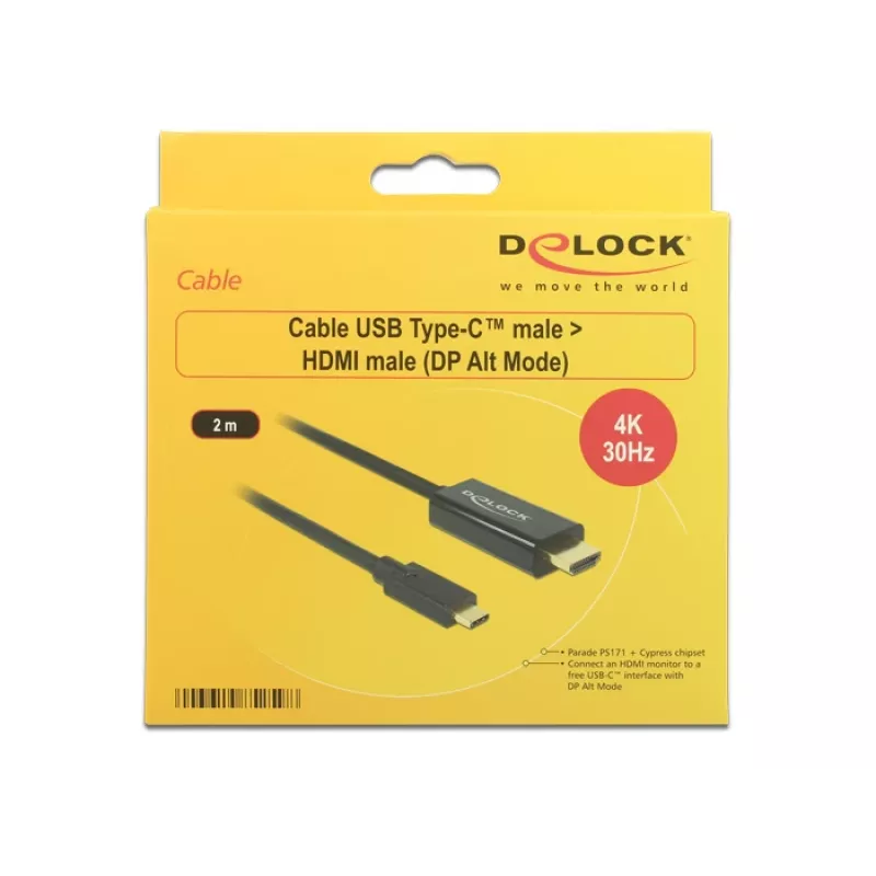 Adaptador de cabo de vídeo DeLOCK 85259 USB Type-C para HDMI 2 m preto