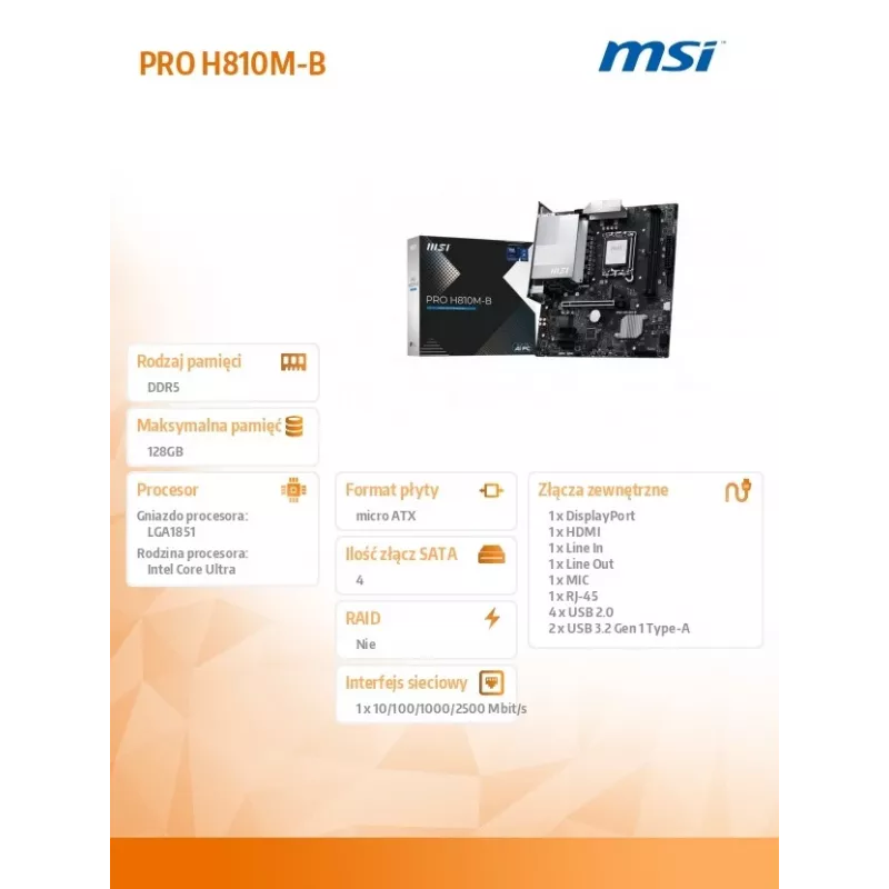 Placa-mãe MSI PRO H810M-B Intel H810 LGA 1851 (Socket V1) micro ATX