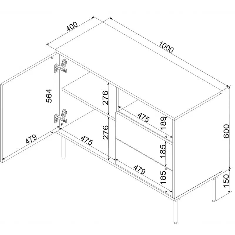 Cómoda Cama 1D2S TRESSE 100x40x75 caxemira mate