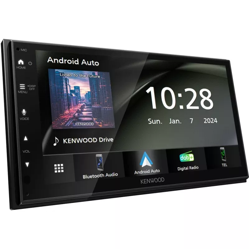 Moniceiver Double-DIN Kenwood com Android Auto, Apple CarPlay, sintonizador DAB+, ligação para câmara de marcha-atrás