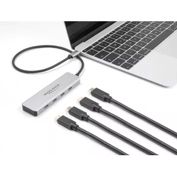 Hub DeLOCK USB Type-C 10 Gbps 4 portas Alumínio Cinzento