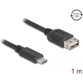 Cabo USB 2.0 DELOCK 81536 — USB-C para USB-A, 1 m, preto, contactos dourados