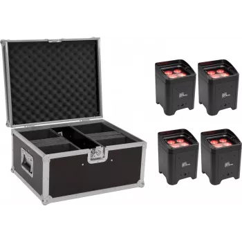 Conjunto de iluminação LED a bateria EUROLITE AKKU UP-4 Entry QCL Spot 4x — projetores spot recarregáveis compactos