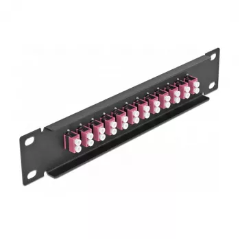 Patch panel de fibra ótica DeLOCK 10 polegadas 12 portas LC duplex violeta 1U preto