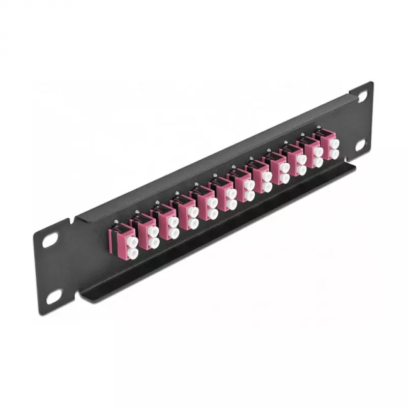 Patch panel de fibra ótica DeLOCK 10 polegadas 12 portas LC duplex violeta 1U preto