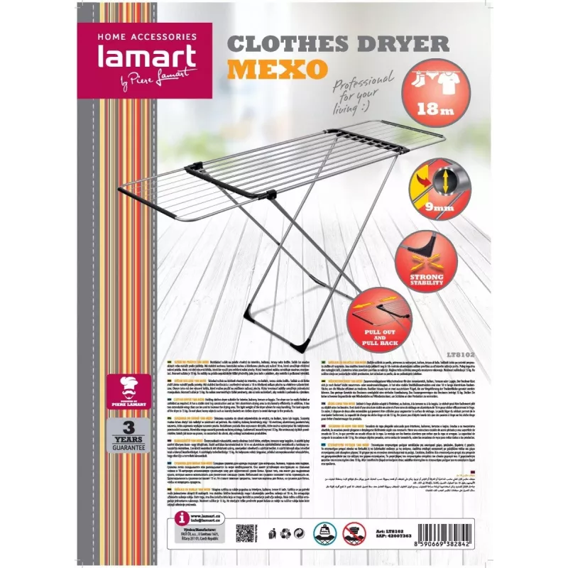 Estendal LAMART LT8102 tamanho 18 M — 18 m de capacidade de estendal, estendal interior dobrável