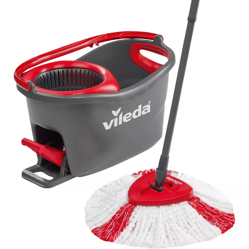 Mopa VILEDA EasyWring & Clean Turbo, balde de tecnopolímero vermelho, capa de microfibra lavável removível, para pavimentos duros