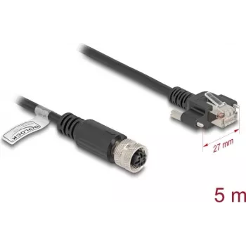 Cabo de rede DeLOCK M12 D-codificado 4 pinos conector fêmea para ficha RJ45 Cat5e 5 m preto