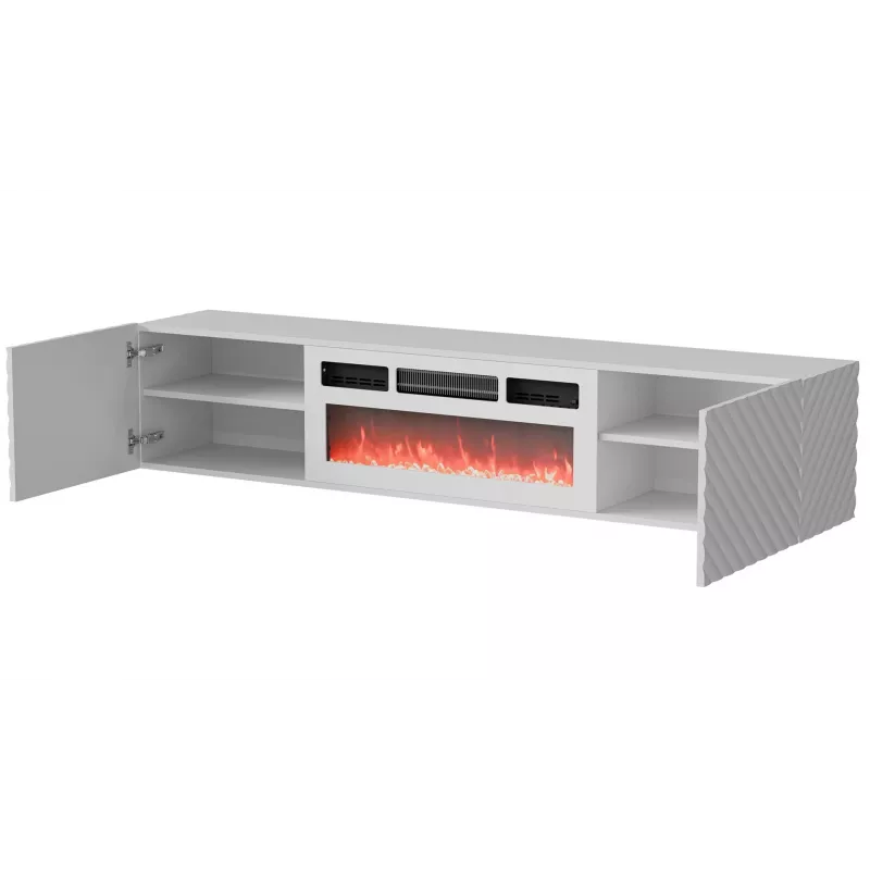 Móvel de TV Cama RTV LARA 183x35x37 branco mate + lareira branca