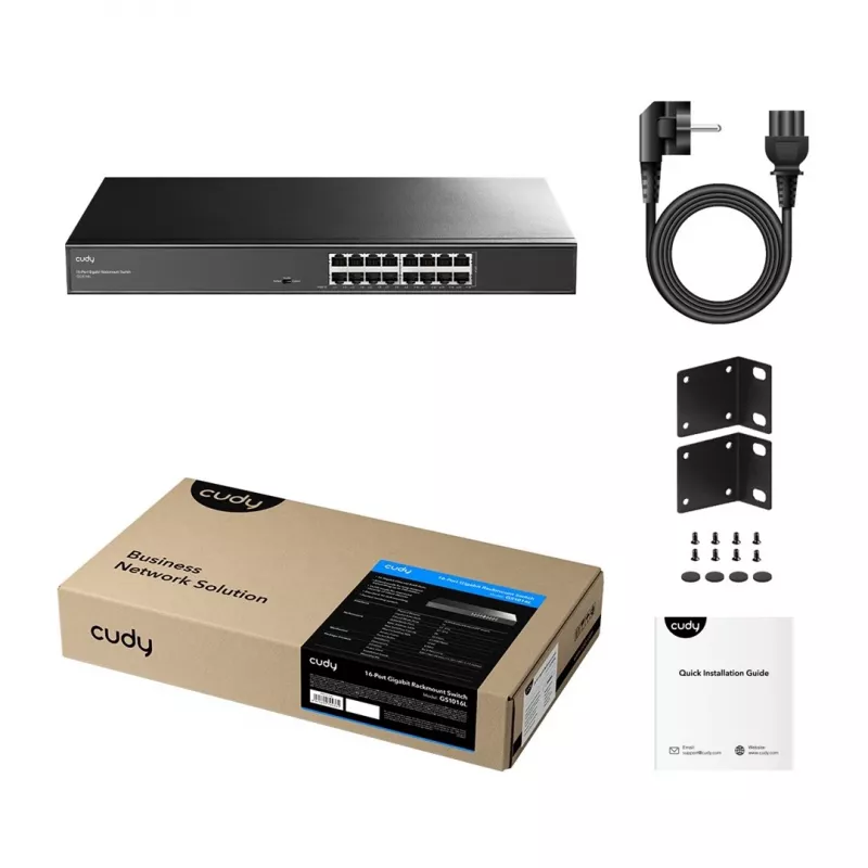 Switch de rede Cudy GS1016L — 16 portas Gigabit Ethernet (10/100/1000), 32 Gbit/s switching, montagem em rack