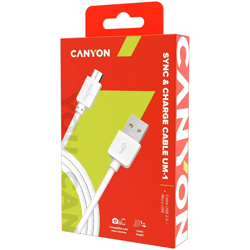 Cabo CANYON UM-1 MicroUSB 5W 1m Branco