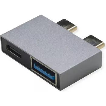 Adaptador USB 3.2 Gen 2 ROLINE, 2x USB Type-C - 1x Type-A + 1x C, macho/fêmea, cor prateada (12.03.2946)