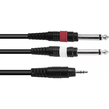Cabo adaptador Omnitronic 3,5 mm para 2×3,5 mm, 1,5 m, preto