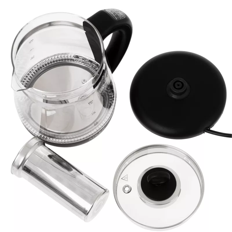 Chaleira elétrica Adler | AD 1299 | elétrica | 2200 W | 1,5 L | vidro | base rotativa 360° | preta