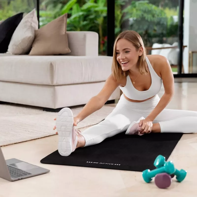 Tapete de ginástica para yoga, pilates, fitness, 183x61 cm, espessura 6 mm, material TPE, preto, REBEL ACTIVE