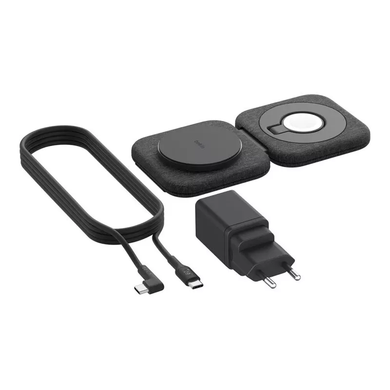 Estação de carregamento sem fios 2 em 1 Belkin BOOSTCHARGE PRO QI2 WIZ026VFBK — carregamento rápido sem fios para smartphone e auscultadores