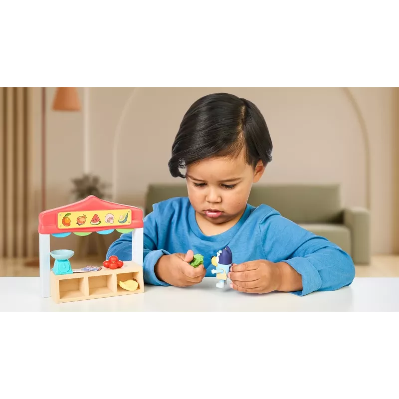 Conjunto de figuras de brincar TMTOYS Mini Bluey Lebensmittelladen BLU17555 – conjunto de mini figuras para diversão