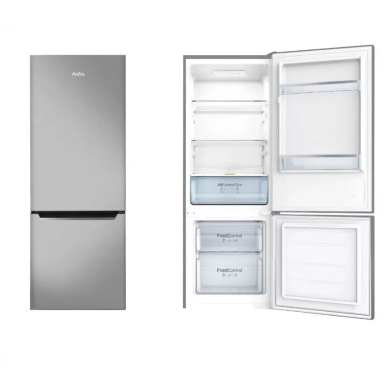 Amica FK244.4X(E) frigorífico combinado de instalação livre, congelador em baixo, frigorífico de 153 l, congelador de 52 l, FrostControl, classe energética E