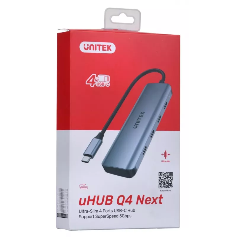 Hub USB UNITEK uHUB Q4 Type-C 5000 Mbit/s cinzento