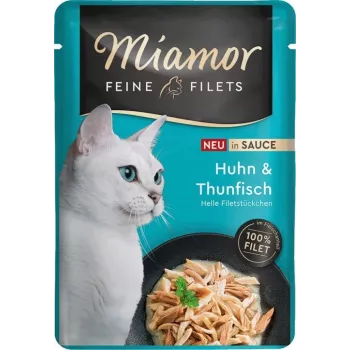MIAMOR filetes finos de frango com atum em molho - comida húmida para gatos - 100 g