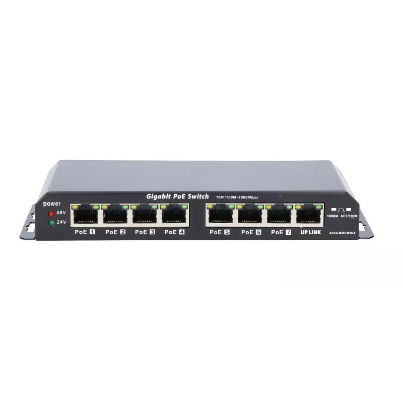 Switch PoE Extralink KRATOS 7x Gigabit PoE, 1x Uplink RJ45, fonte de alimentação 24V 2,5A, 60W