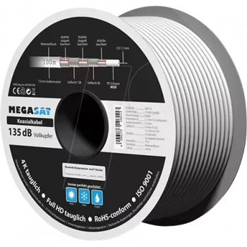 Rolo de cabo coaxial 100 m Megasat 100176, cabo coaxial RG em bobina