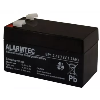 Bateria VRLA AGM selada Alarmtec EMU Electronic BP 1.2-12 — 12 V, 1,2 Ah, 43×59 mm, 570 g