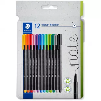 Canetas fineliner Staedtler 334 C12 Superfine preto azul verde cinzento azul-claro verde-claro laranja rosa vermelho violeta amarelo 12 unid.