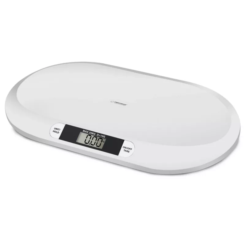 Esperanza EBS019 Bebe balança eletrónica para bebés, 20 kg, precisão de 10 g, ecrã LCD, branca