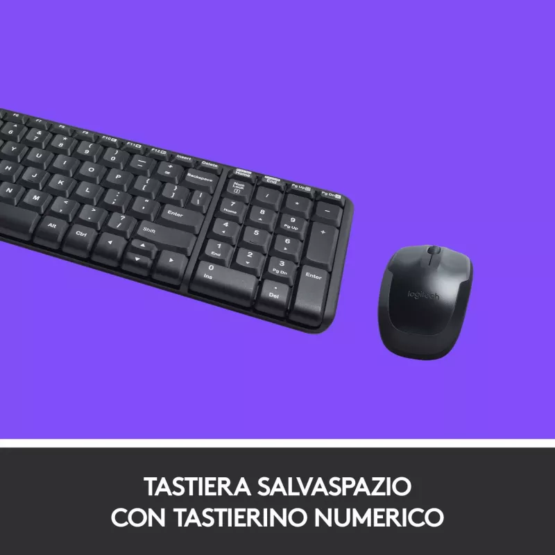 Logitech Wireless Combo MK220 - Conjunto de teclado e rato - sem fios - 2,4 GHz - Italiano - Cinzento escuro (920-003721)