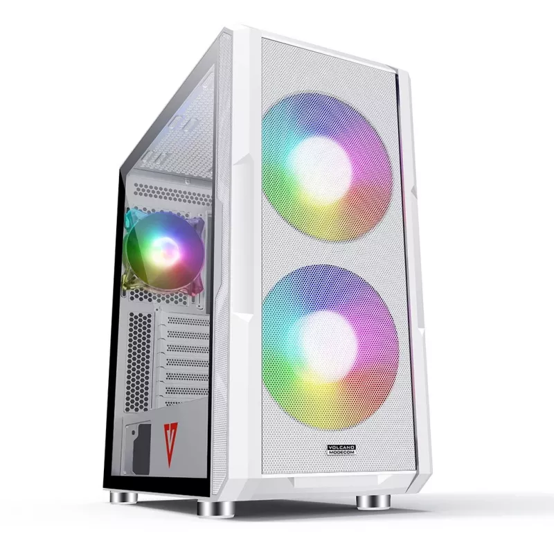 Caixa de PC MODECOM AMIRANI ARGB Midi Tower branca — ATX/ITX, GPU 35 cm, dissipador de CPU 16,5 cm, 2 ventoinhas de 200 mm