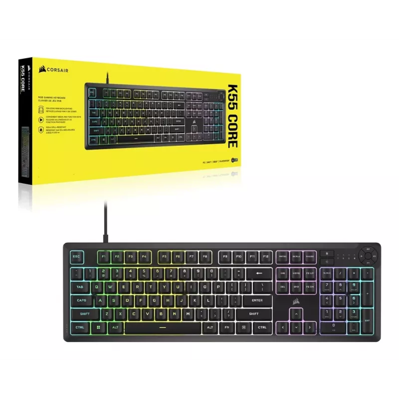 Teclado Gaming Corsair K55 CORE RGB USB QWERTZ alemão preto