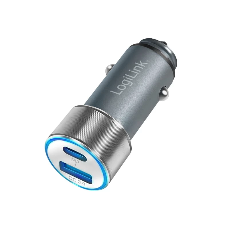 Fonte de alimentação para automóvel LogiLink – 36 Watt – 3 A – PD 3.0, QC 3.0 – 2 portas de saída (USB, USB-C de 24 pinos)