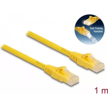 Delock - Cabo de rede - RJ-45 (M) para RJ-45 (M) - 1 m - 6,1 mm - UTP - CAT 6a - isento de halogéneos, Fast Tracing - amarelo