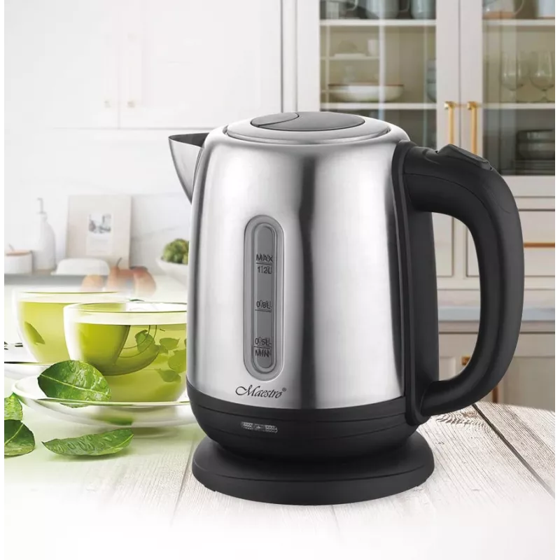 Chaleira elétrica Maestro MR-027 1,2 L 1630 W aço inoxidável, filtro antical, indicador de nível de água