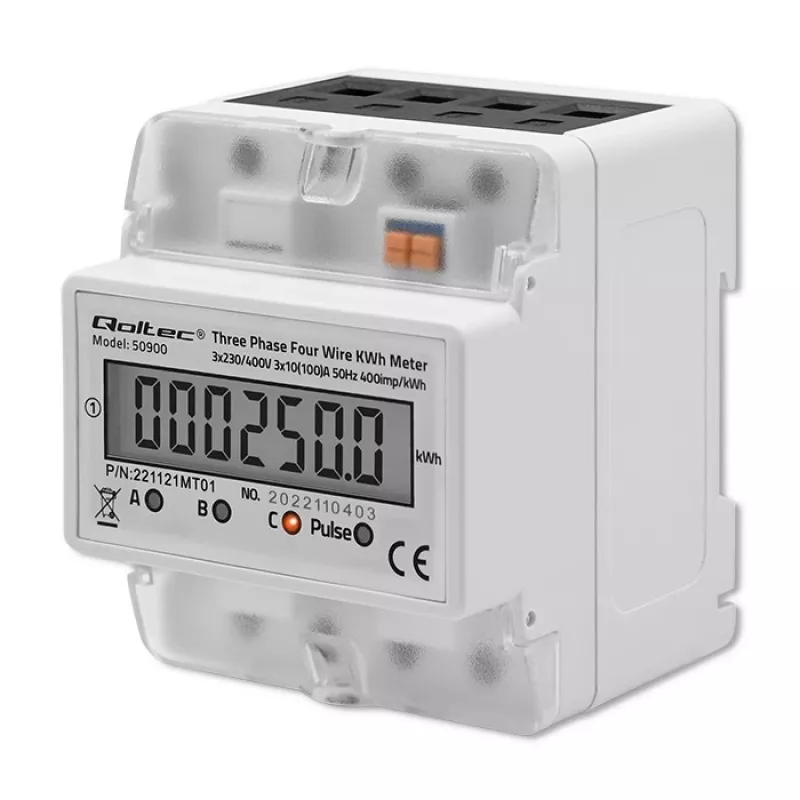 Contador de energia eletrónico trifásico QOLTEC 50900 400V LCD 4P