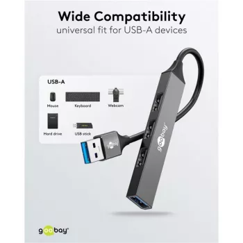 Hub USB Goobay 74456 Type-A 5000 Mbit/s cinzento-claro
