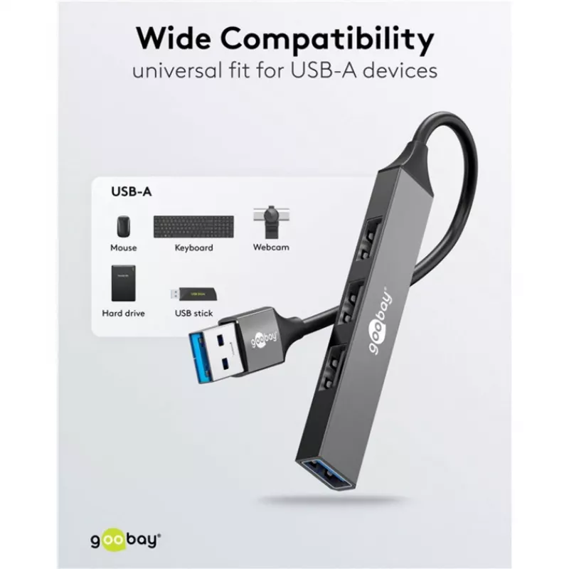 Hub USB Goobay 74456 Type-A 5000 Mbit/s cinzento-claro