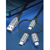 Cabo Vention USB 2.0 A macho para 3-em-1 Micro-B&USB-C&Lightning macho 1M cinzento liga de alumínio