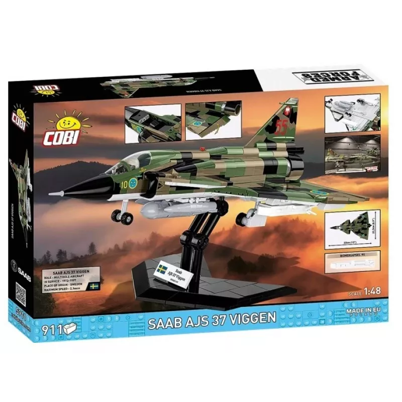 Conjunto de construção Cobi Blocks Saab AJS 3 Viggen 911 peças, conjunto de modelismo com 911 peças