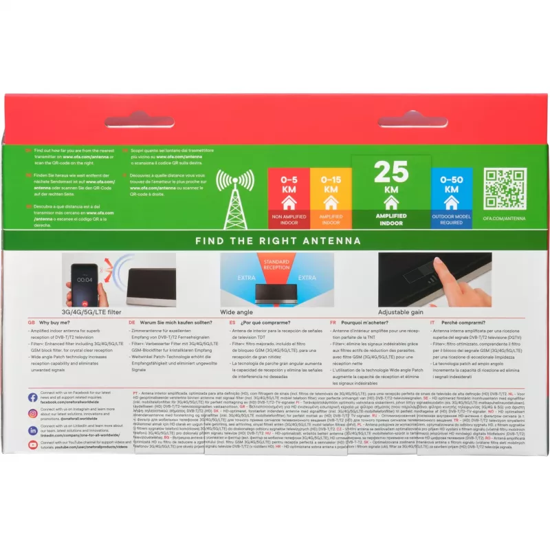 Antena interior One For All SV 9385 DVB-T DVB-T2 preto