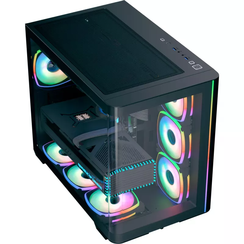 Caixa para PC torre AEROCOOL P500C EVO-G-BK-v1 com 2 painéis laterais em vidro temperado, preto