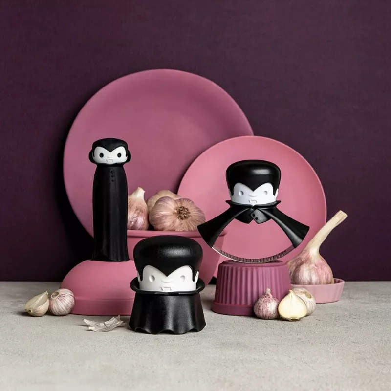 Espremedor de alho de mesa Ototo Design Rockula plástico aço inoxidável preto branco
