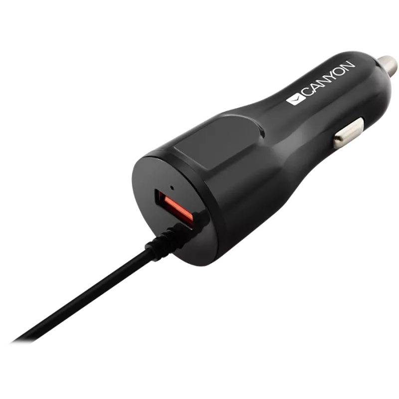 Carregador de automóvel CANYON C-033 2,4A/USB-A com conector Lightning integrado preto